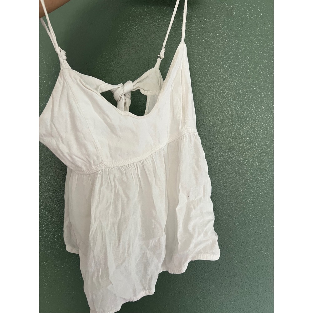 Brandy Melville White Babydoll Cami Tie Back V-Neck Flowy Tank Top One Size B10